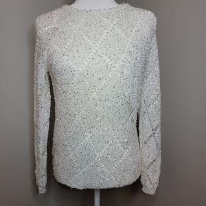 Sparkly White Sweater - medium - vintage